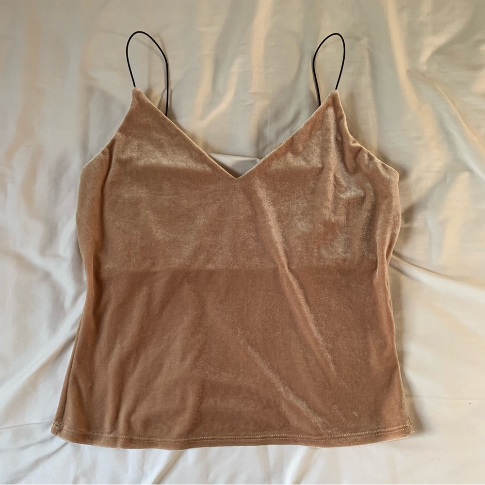 Better Be Mustard Yellow/Light Brown/Gold Velvet Spaghetti Strap Top